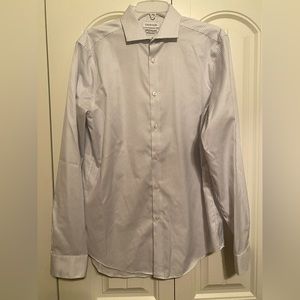 Calvin Klein, slim fit, stretch collar, non-iron, white w/ blue, 15 1/2, 34-35